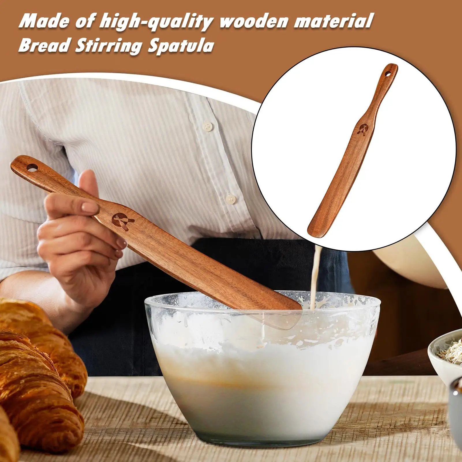 Bread Stirring Spatula Eco-Friendly Wooden Sourdough Starter Mixer Kitchen Jar Scraping Tool Dough Mixing Flat Stirring Stick