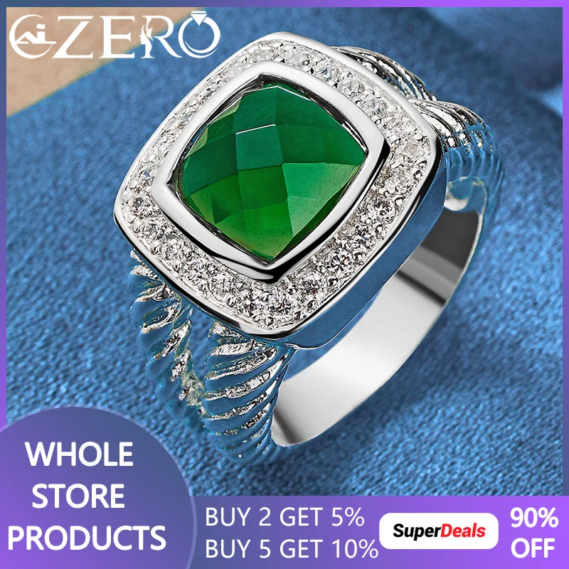 

ALIZERO 925 Sterling Silver Emerald Cut Zircon Ring For Women Wedding Band Engagement Rings Retro Elegant Fine Jewelry