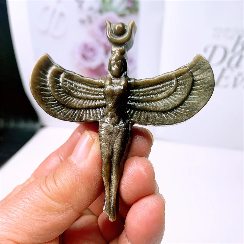 Natural Gold Osidian And Silver Obsidian Angel Goddess Statue Woman Body Sculpture Jewelry Crafts Healing Home Decoration Gift