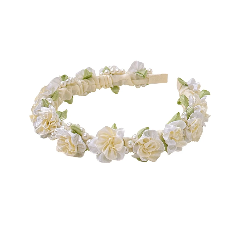 

Korean Fashion Fabric Camellia Hair Bands for Women Pearl Bow Flower Elegant Sweet Headband Bridal Wedding Hair Accessories