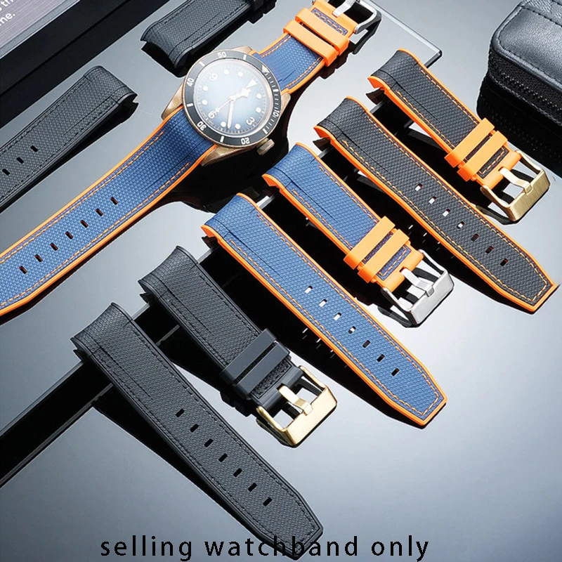 Waterproof silicone wristband for TUDOR Blue Bay Bronze M79250 series small copper flower arc mouth silicone men's watch strap 2
