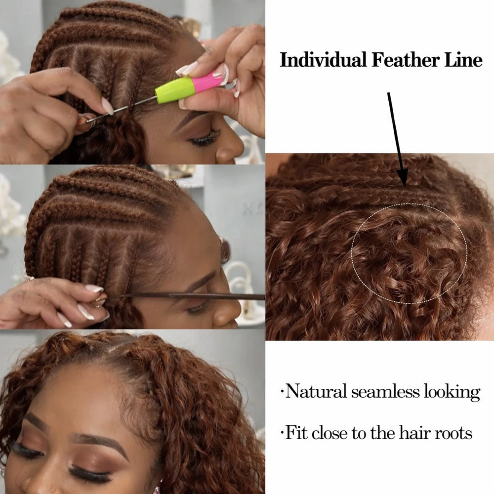Chocolate Brown Curly Feather Crochet Human Hair Extension Pre Separated Knotless Crochet Hair Bundles For Reusable Boho Braids image 4