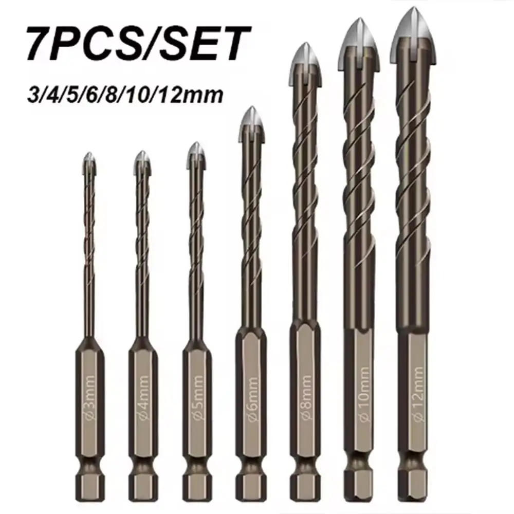

3 -12mm Cross Tile Drill Bits Set Anti Slip Hex Shank Four-Edged Carbide Drilling Bits High Hardness Precision Drilling