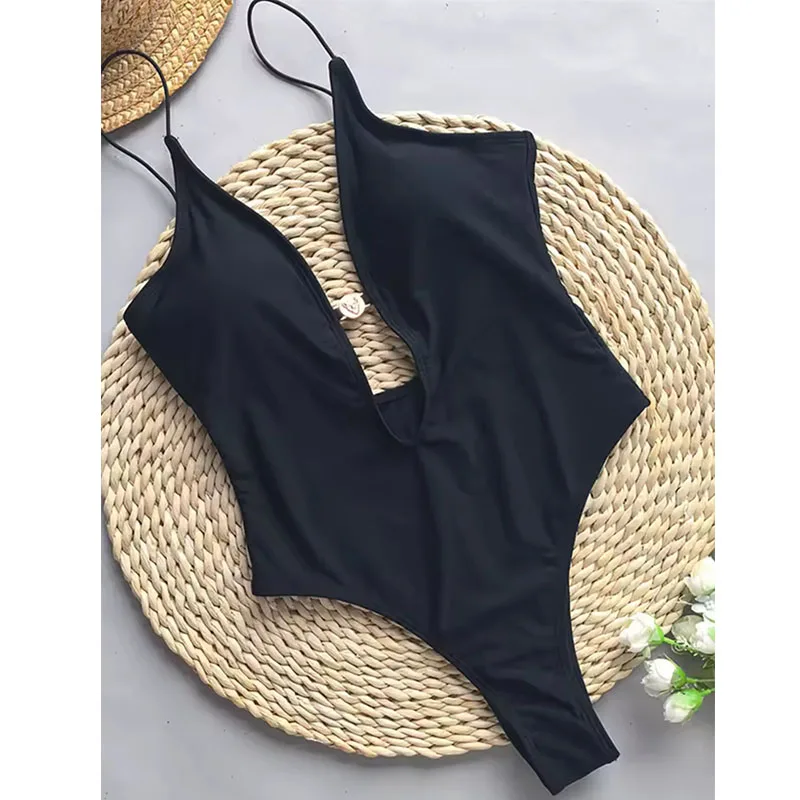 2025 sexy conjunto de biquíni alta corte maiô feminino uma peça terno beach wear banho alta corte fatos de banho vintage v profundo biquini
