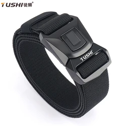 TUSHI New Tactical Belt for Men Nylon Metal Automatic Buckle Police Duty Military Belt Outdoor Girdle Casual Elastic Belt Male