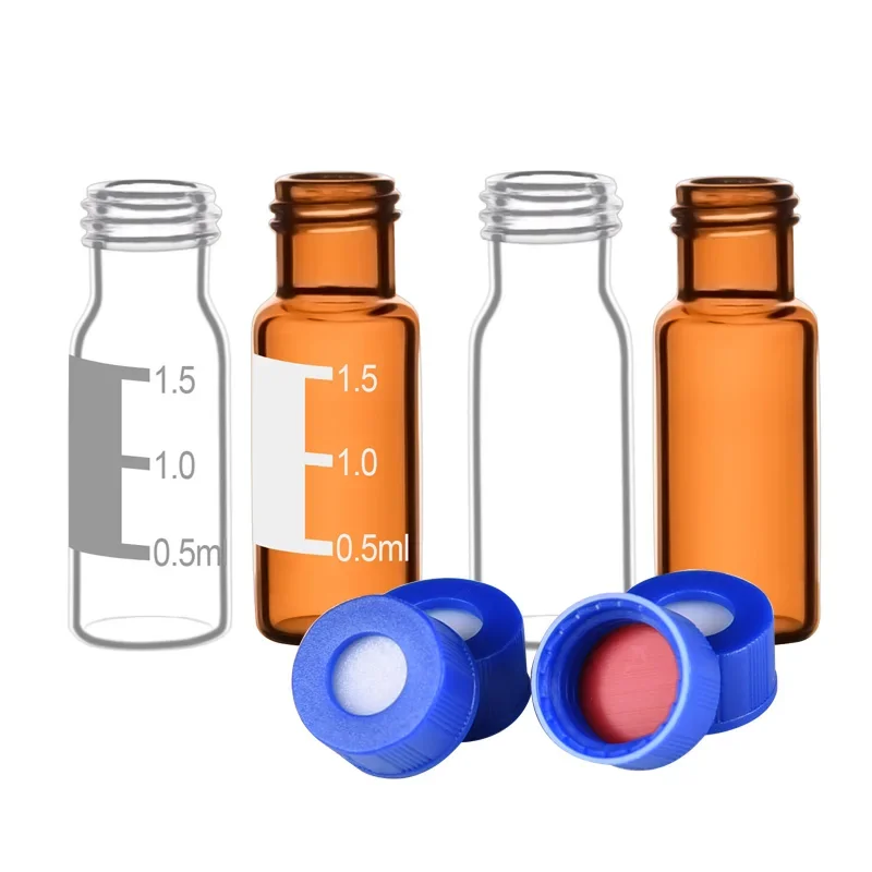 Lab 100pcs/pack 1.5/2ml Clear/brown Glass Headspace Sample Bottle Liquid Injection Chromatography Vial with Silicone Pad Cap