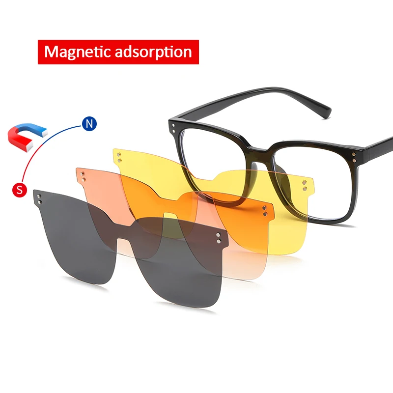 TR90 Myopia Sunglasses Women Magnet Sunshade Polarized Clip On Sun Glasses Eyeglasses Frame 6In1 Come With Glasses Box