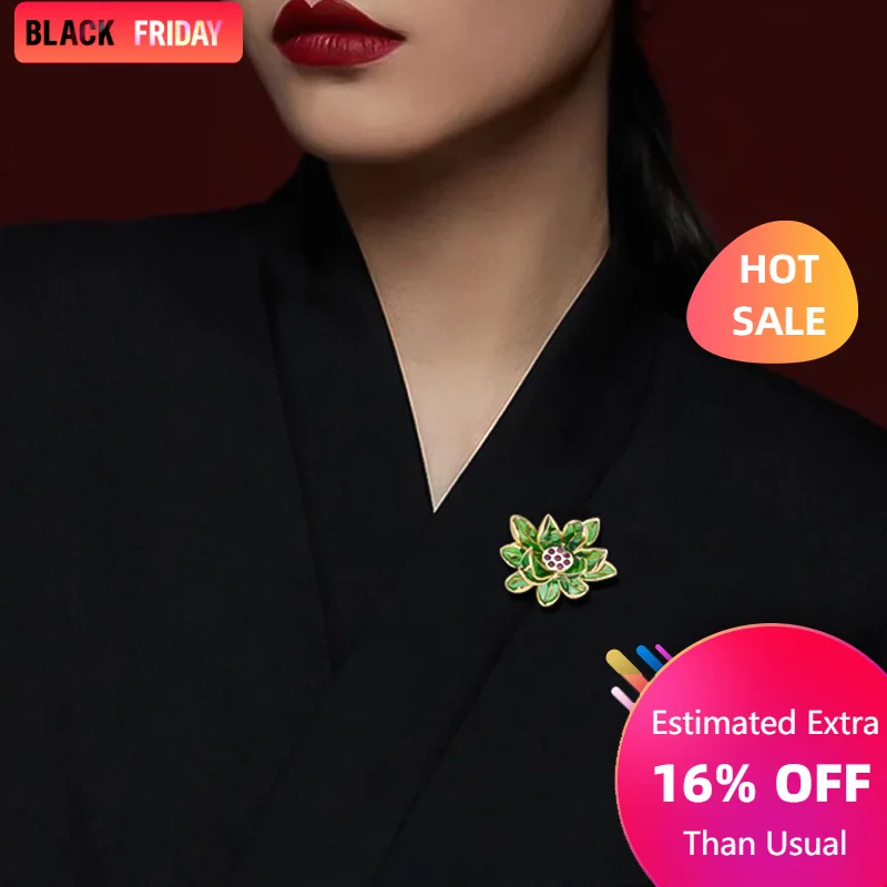 Elegant Little Green Lotus Women's Brooch Badge Fashion Sparkly Crystal Zircon Casual Dress Plant Feminine Pin Gift Accessories