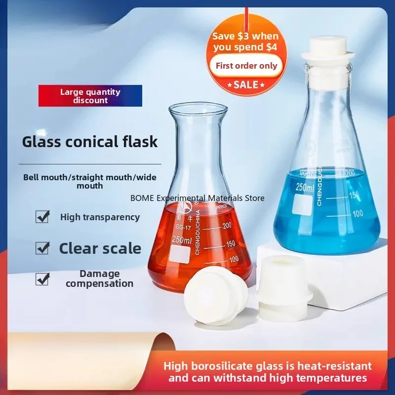 

Conical Flask Lab Wide Mouth Glass Erlenmeyer Flask 100 250 500ml