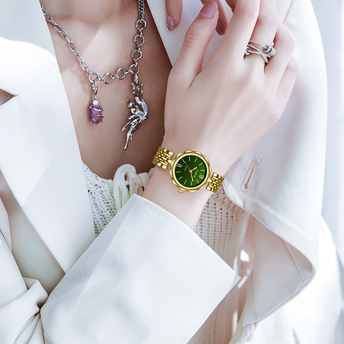 ساعة LIGE Fashion Woman من الفولاذ المقاوم للصدأ مقاومة للماء وتاريخ تلقائي أنيق للسيدات ساعة يد كوارتز أصلية فاخرة للنساء