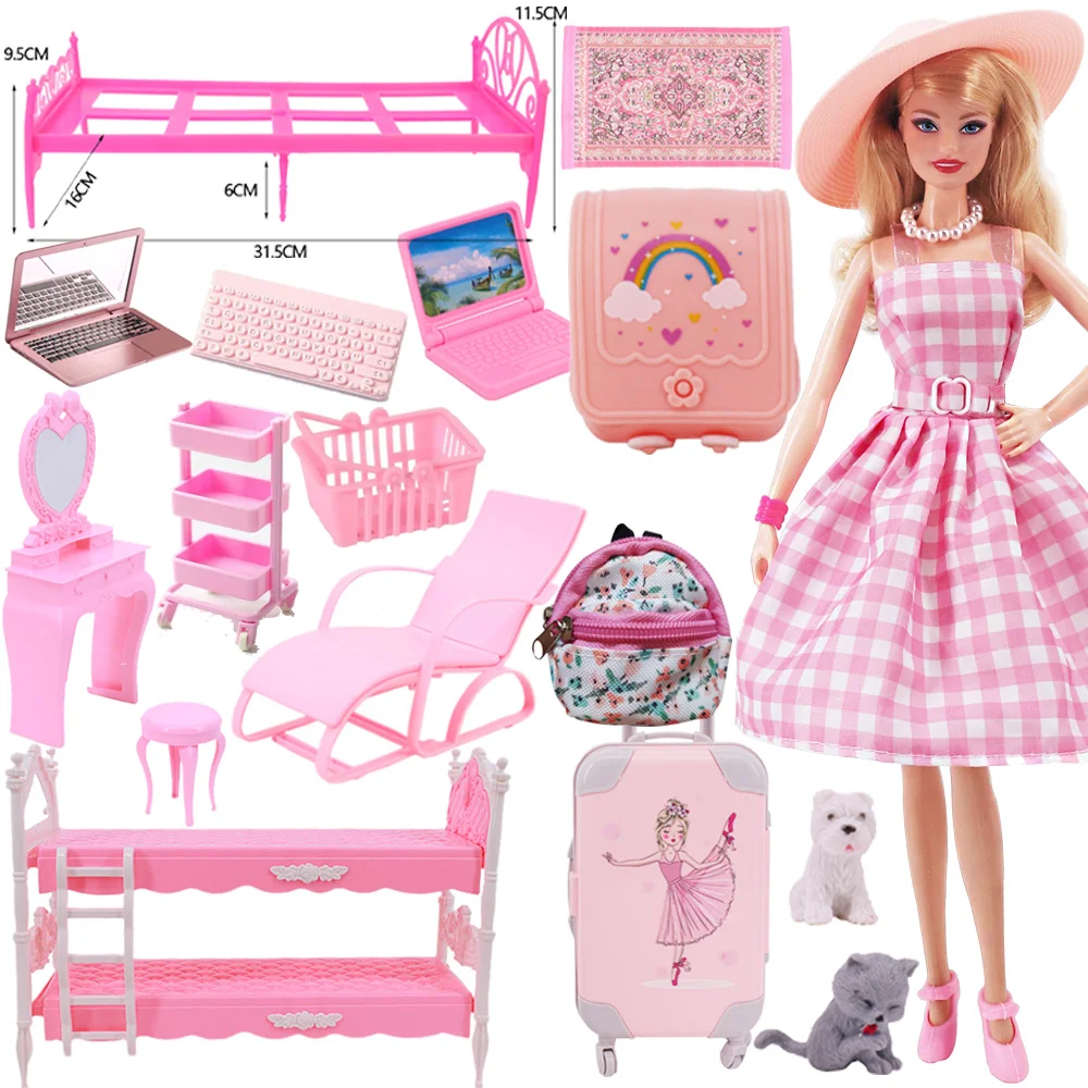 Doll Clothes&Accessories Pink Series Outfit Bed Plush Coat Dress Shoes Bag Daily Wear,Clothes For Barbies Toys,Children Gifts