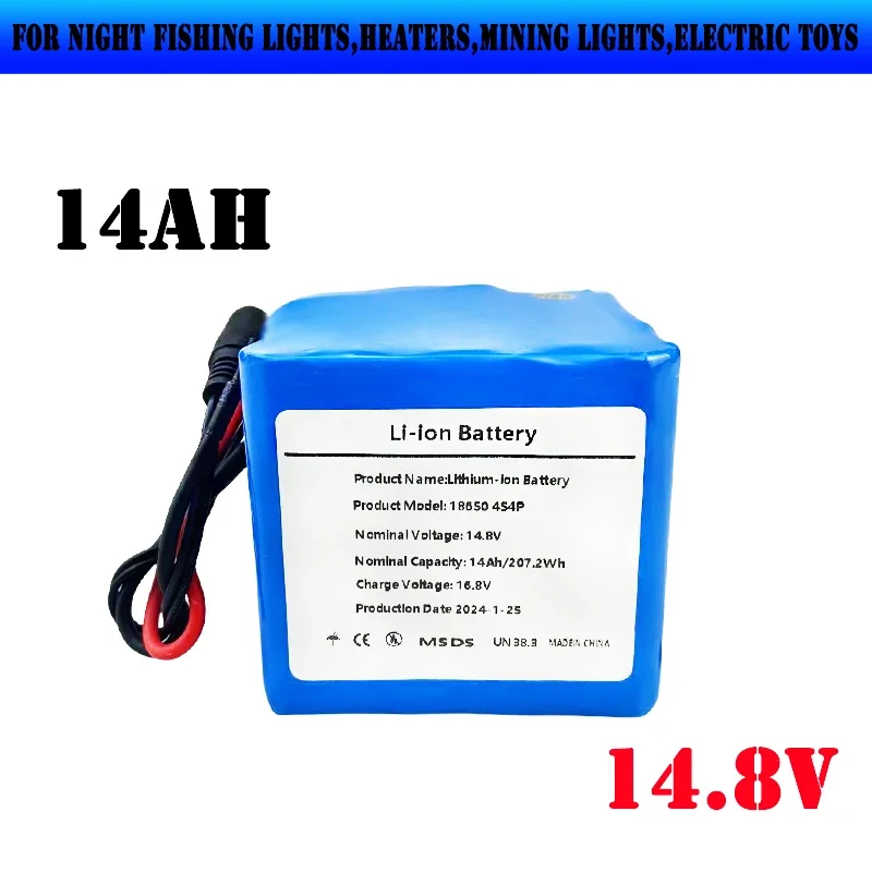 4S4P 14.8V 14000mAh 18650 Li-iom Battery Pack with 5A BMS for Night Fishing Lamp Heater Miner's Lamp Amplifier Etc + Charger