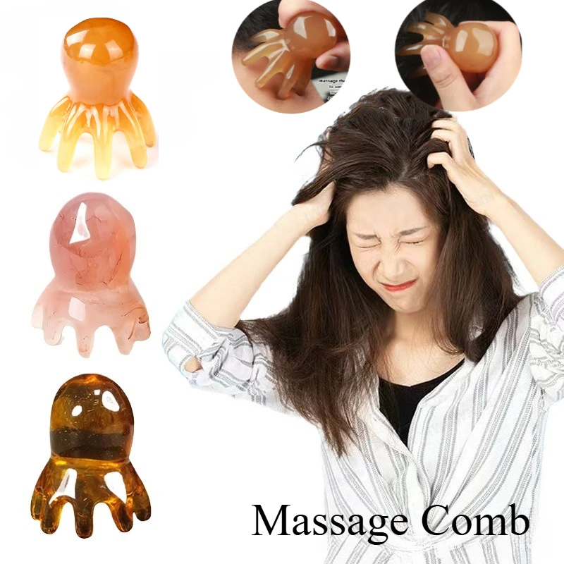 

Natural Resin Octopus Acupoint Comb Portable Head Neck Massager for Stress Relief Meridian Therapy Hair Care تدليك Massage Tool