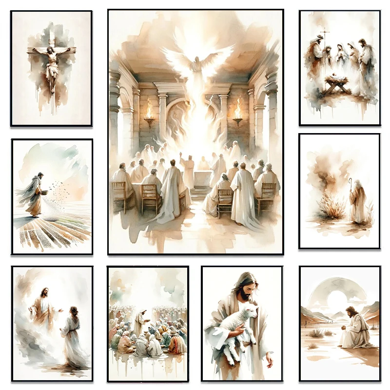 Jesus Sketch Canvas Posters Christian Bible Verse Shepherd Faith Prints Painting Decor Wall Art Poster Living Room Bedroom De