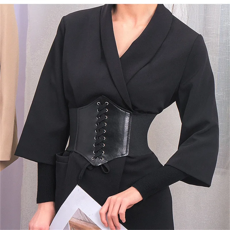 Women\'s Vintage Waist Seal Corset Belt Gothic Fashion Faux leather Female Lace-up Corset Belts Slimming