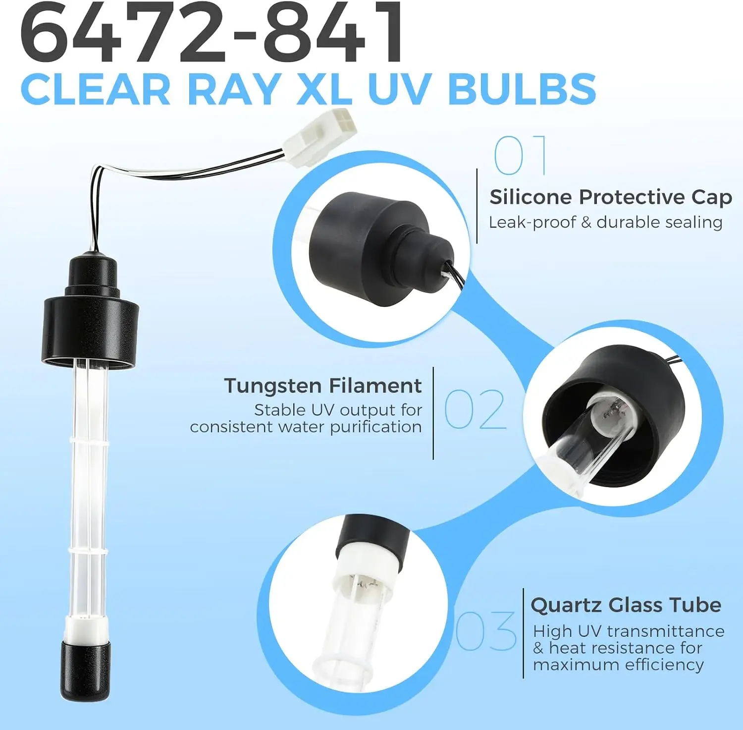 2pcs 6472-841 XL UV Clear Ray Bulbs fit for Jacuzzi Hot Tub Pool Spa J-200/J-300/J-400 for Sundance Spas 2012+ Model Replacement
