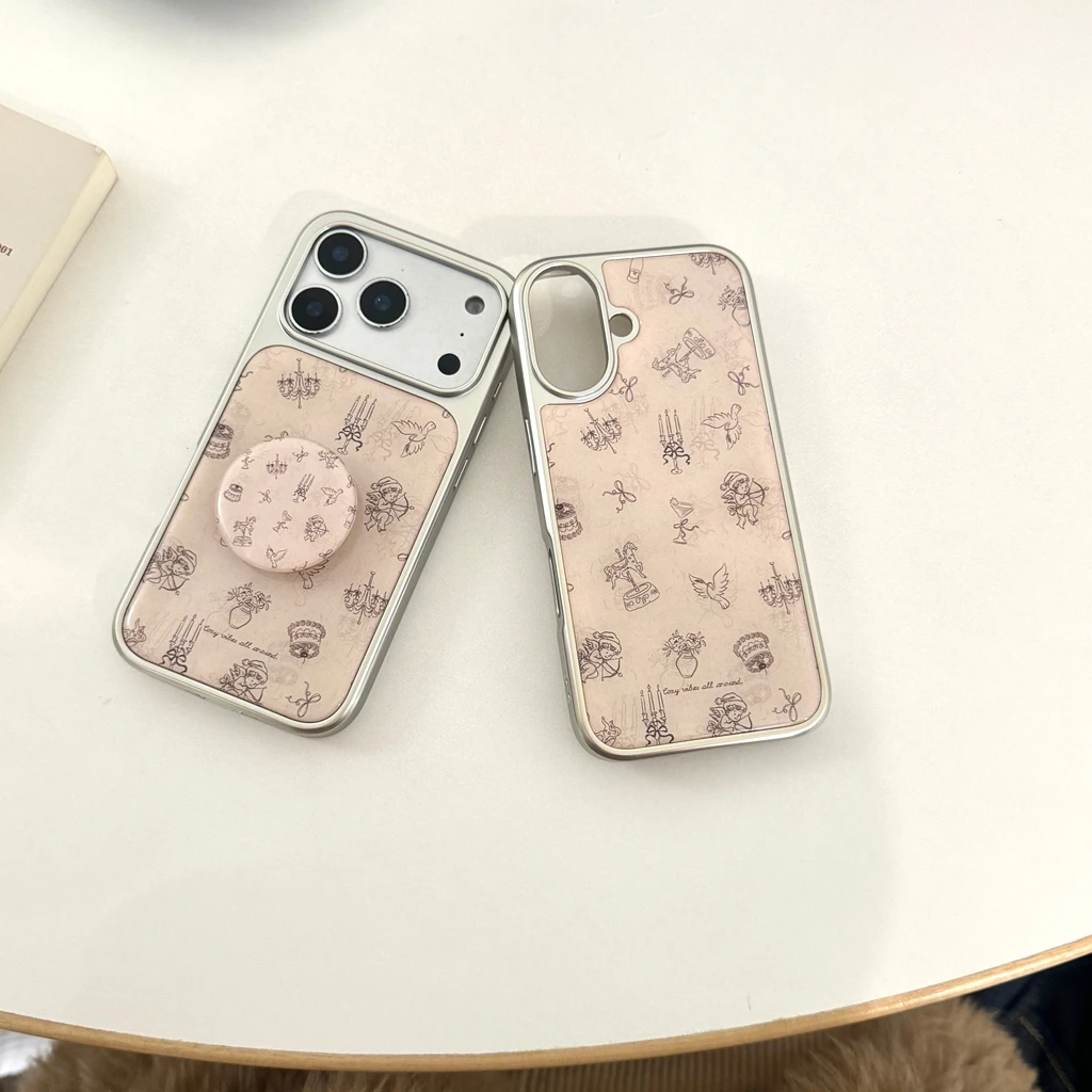 الرجعية المحكمة نمط الشمعدان تاج هزاز الحصان كيوبيد الملاك مع حامل غطاء الهاتف القضية آيفون 17 16 15 14 برو ماكس #1