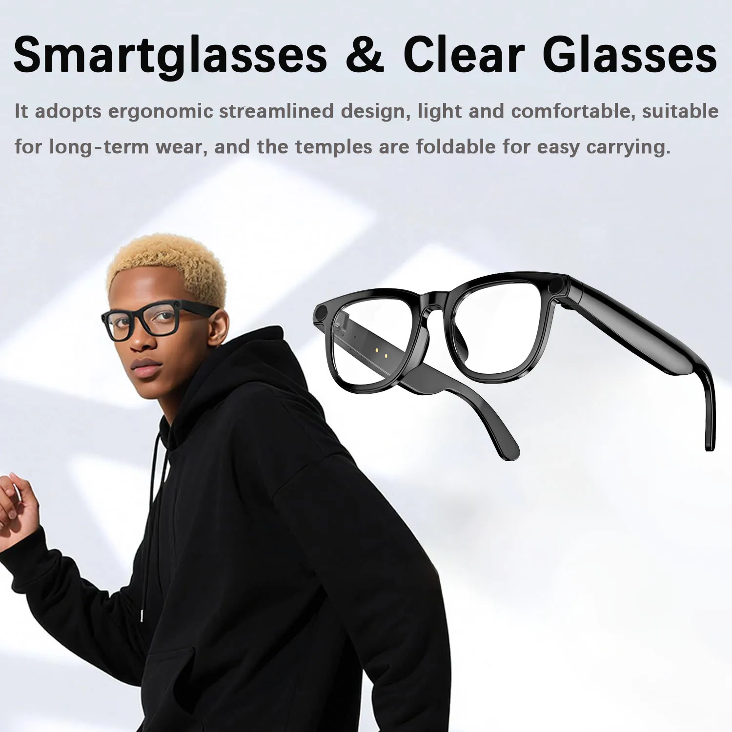 

Smart Glasses,800W HD Video Recording,Real Time Translation, Voice Assistant,Open-Ear Audio for Travel,Meetings & Vlogging