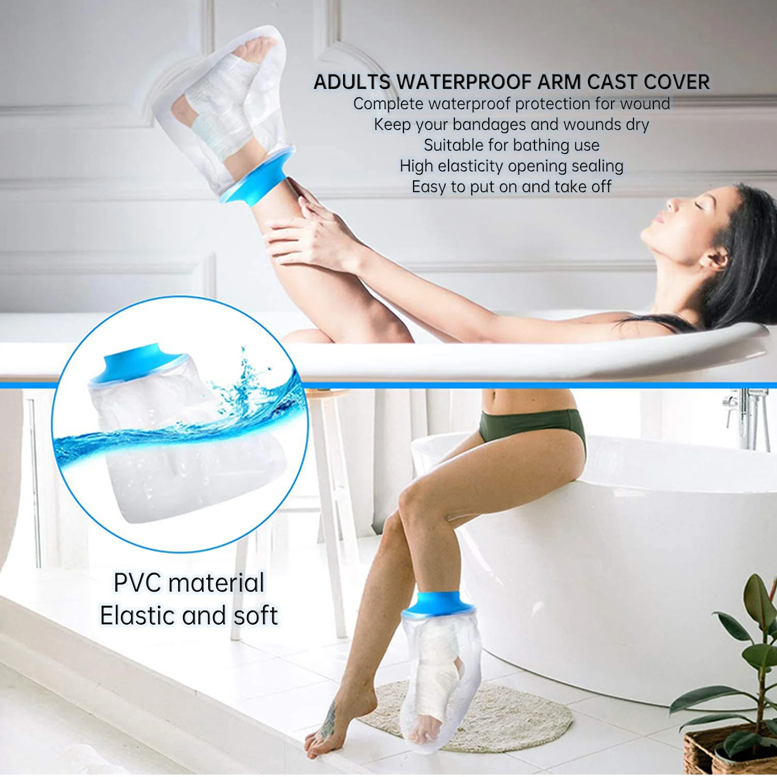 Waterproof Foot Cast Cover Reusable Elastic Ankle Wound Protector for Adults Postoperative Reusable Ankle Wound Protector