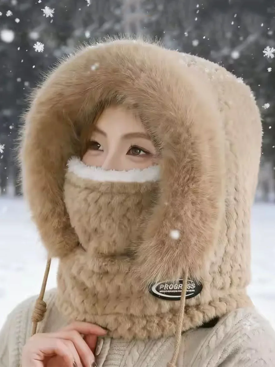 AliExpress NONE Winter Riding Hat for Women Hood Scarf Mask and Ear Cover Thick Thermal Windproof for Electric Scooter Outdoor Cycling Warmth