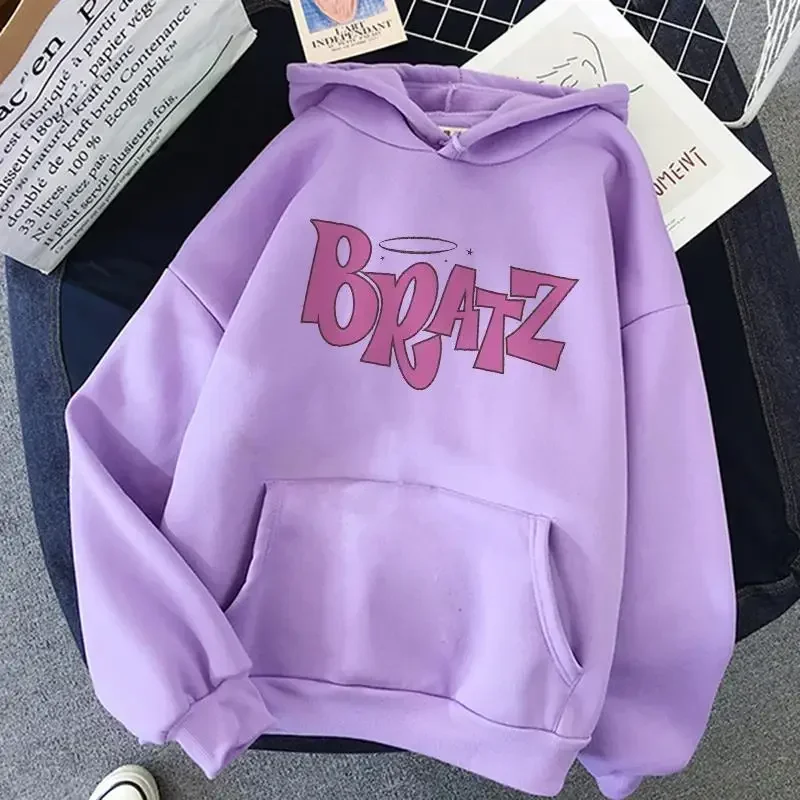 Bratz-Sweat à capuche imprimé lettre pour hommes et femmes, sweat à capuche grande taille, Hip Hop, manches longues, Streetwear unisexe, vêtements