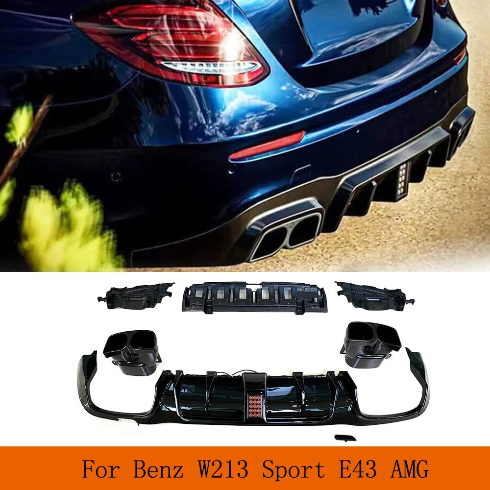 

PP Car Rear Bumper Diffuser Lip for Mercedes Benz E Class W213 Sport E43 AMG Sedan 2017 - 2020 Rear Bumper Diffuser Exhaust Tips