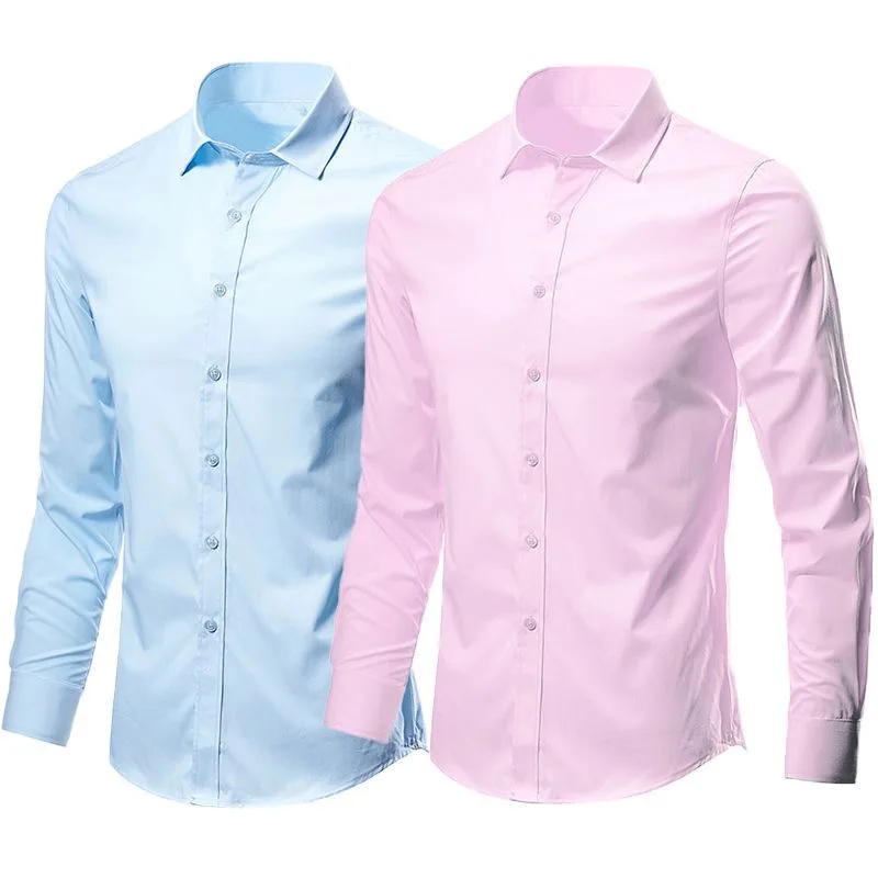 New men\'s professional long-sleeved shirt business casual wear comfort social solid color formal wear anti-wrinkle easy care