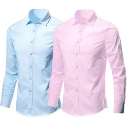 New men's professional long-sleeved shirt business casual wear comfort social solid color formal wear anti-wrinkle easy care