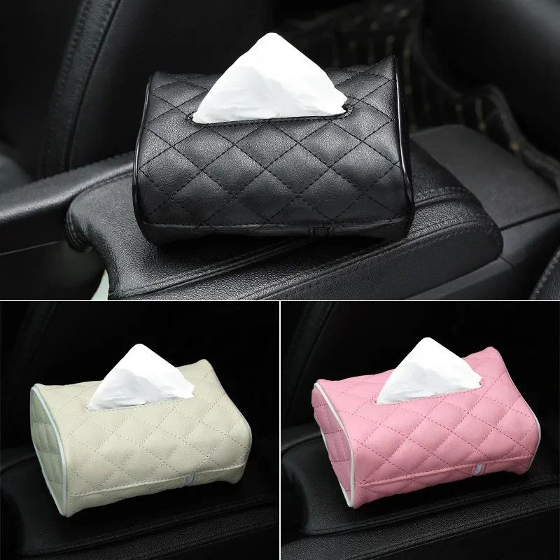 1pc Suspension Fashion Pink Car PU Leather Tissue Box Beautiful WearResisting Interior Design New Woman Issue Box Holder For Car