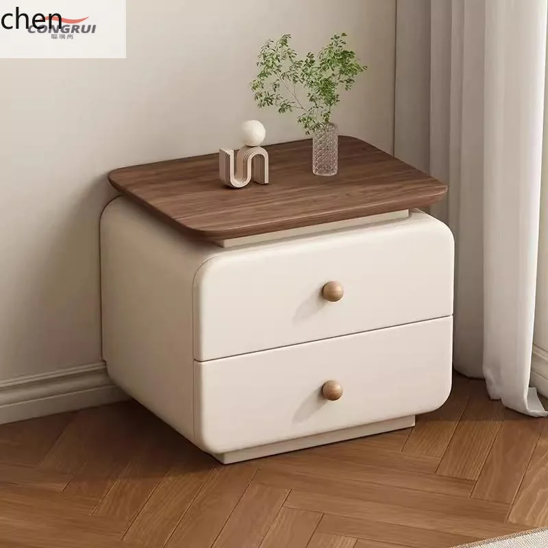 YFY  New Minimalist Mid-Century Modern Solid Wood Cream Small Home Bedside Cabinet Bedroom Storage Nightstand