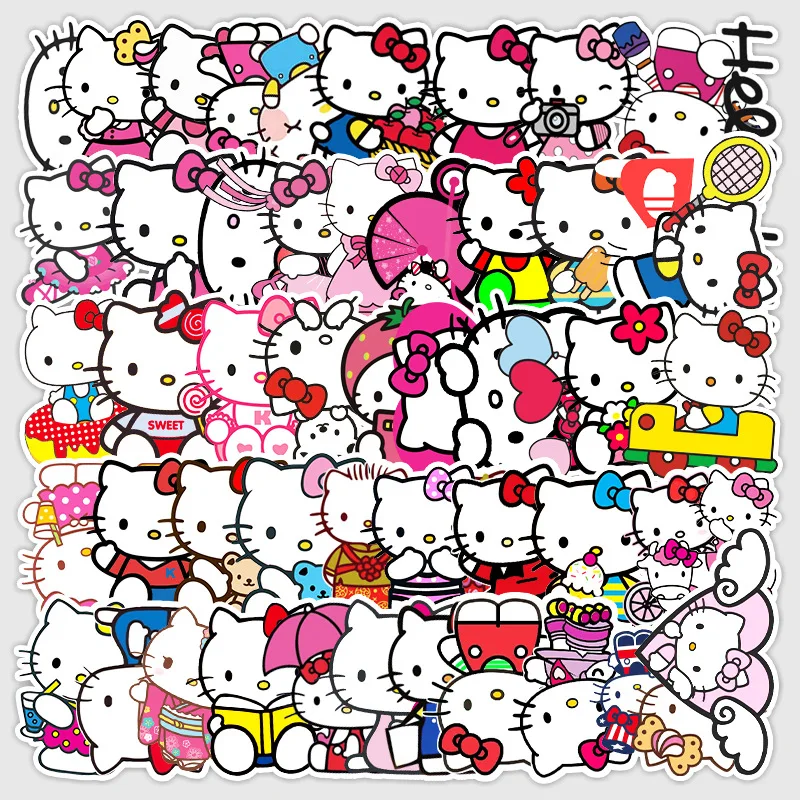 50pcs Hello Kitty Sticker Pack Cute Anime Stickers Waterproof Phone Case Laptop Skin Kawaii Packaging Art Supplies Stationery