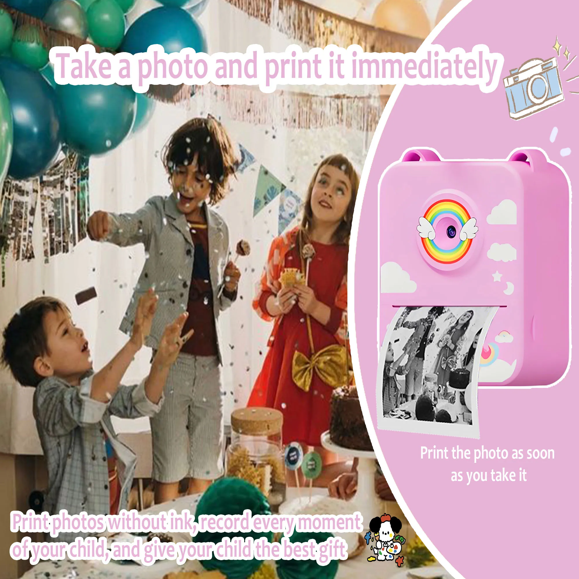 Kindercamera Kindercamera voor kinderen Instant Print Draagbare kleine camera, 3 rollen printpapier, cadeau voor jongens en meisjes