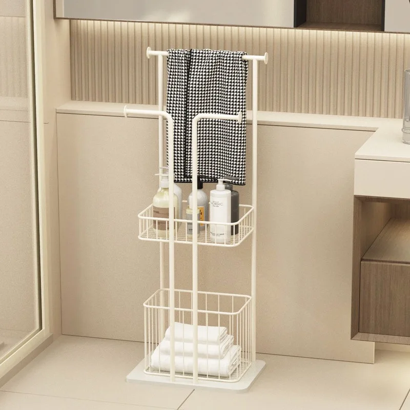 

Light luxury simple bathroom rack floor cream wind towel rack marble bathroom towel rack toilet