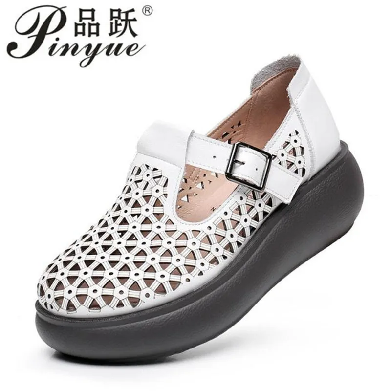 5cm spring and summer new leather baotou sandals women's  platform shoes hollow out breathable holes casual mother sandal 33  43