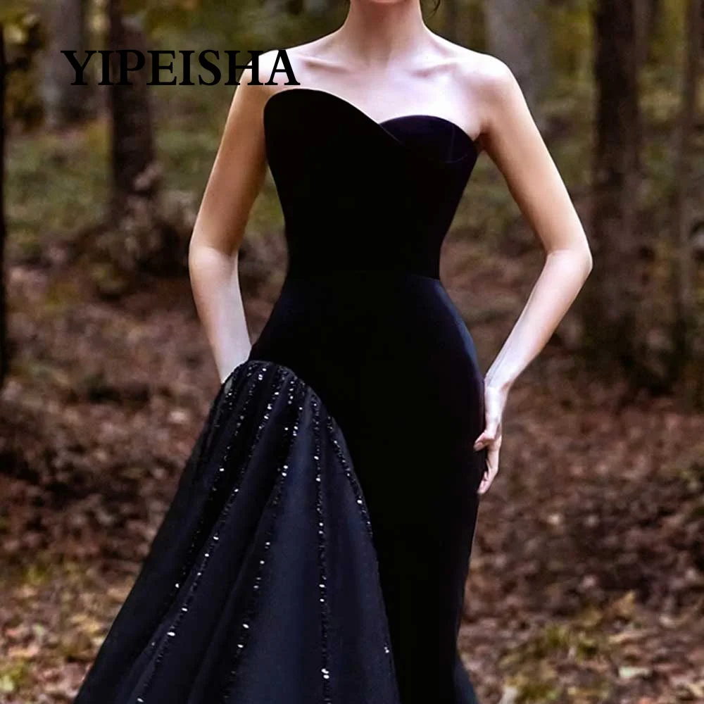 Customized Velvet Sweetheart Evening Dress Lace Sleeveless Pleated Mermaid Backless Women\'s Sexy Elegant Floor Length Party Prom