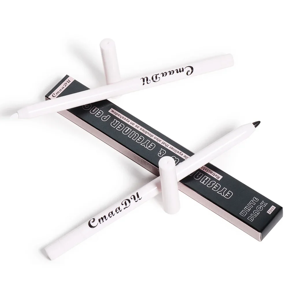 CmaaDu Matte White Black Eyeliner Gel Pencil Set Smooth Waterproof White Black Eye Liner Tint Lying Silkworm Pen Cream Makeup