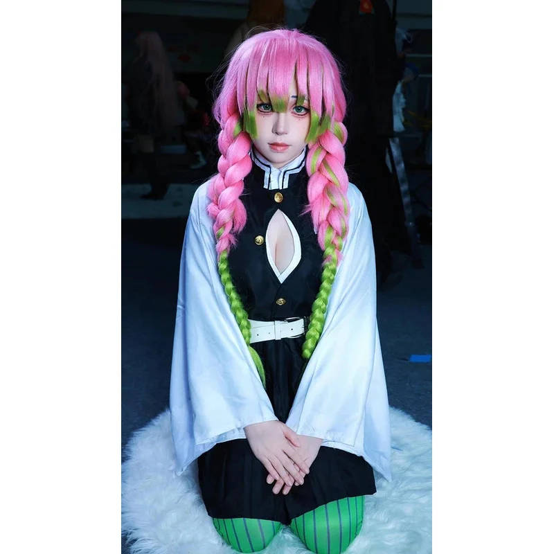 Anime kanroji mitsuri cosplay traje kimetsu não yaiba jogo demon slayer conjunto completo adulto crianças peruca quimono terno festa uniforme feminino