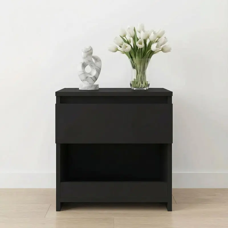 2er-Pack schwarze Nachttische, Nachttische aus Holzwerkstoff mit 1 Schublade und offenem Regal, platzsparendes Design für Schlafzimmer/Wohnzimmer/Büro – 40 x 30 x 39 cm