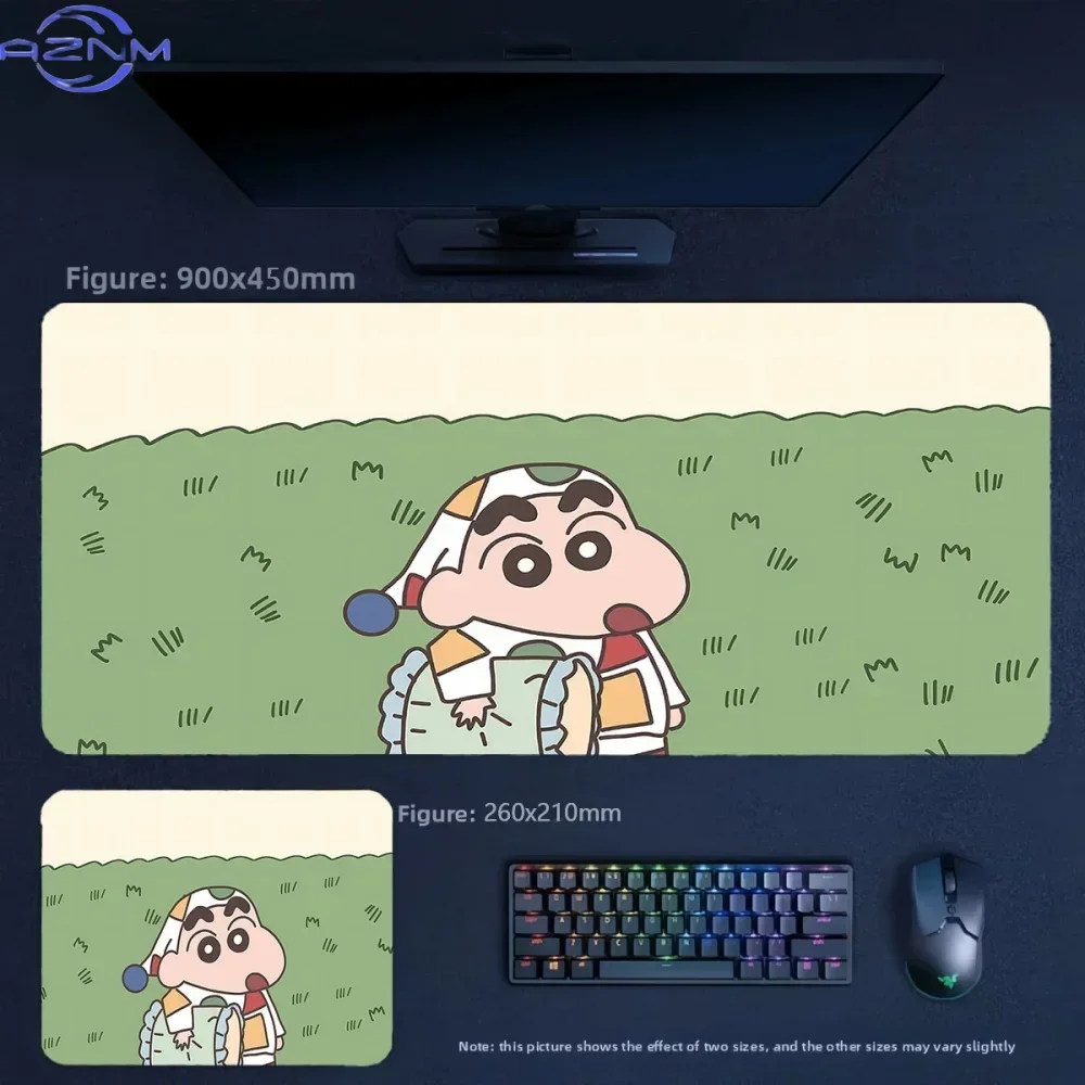 Anime Crayon Shin-chan Friends with Megaphone Large Mousepad Rubber Non-Slip Gaming Desk Mat Keyboard Pad for Home Office Decor