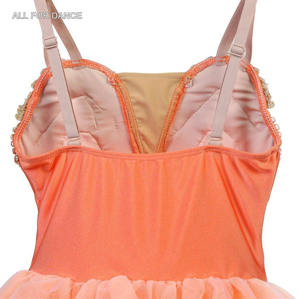 ชุดบัลเลต์สำหรับผู้ใหญ่หญิง 25030 สีส้มกำมะหยี่แต่งขอบทอง พร้อมกระโปรงบัลเลต์ทรงพอง สำหรับการแสดงบนเวที