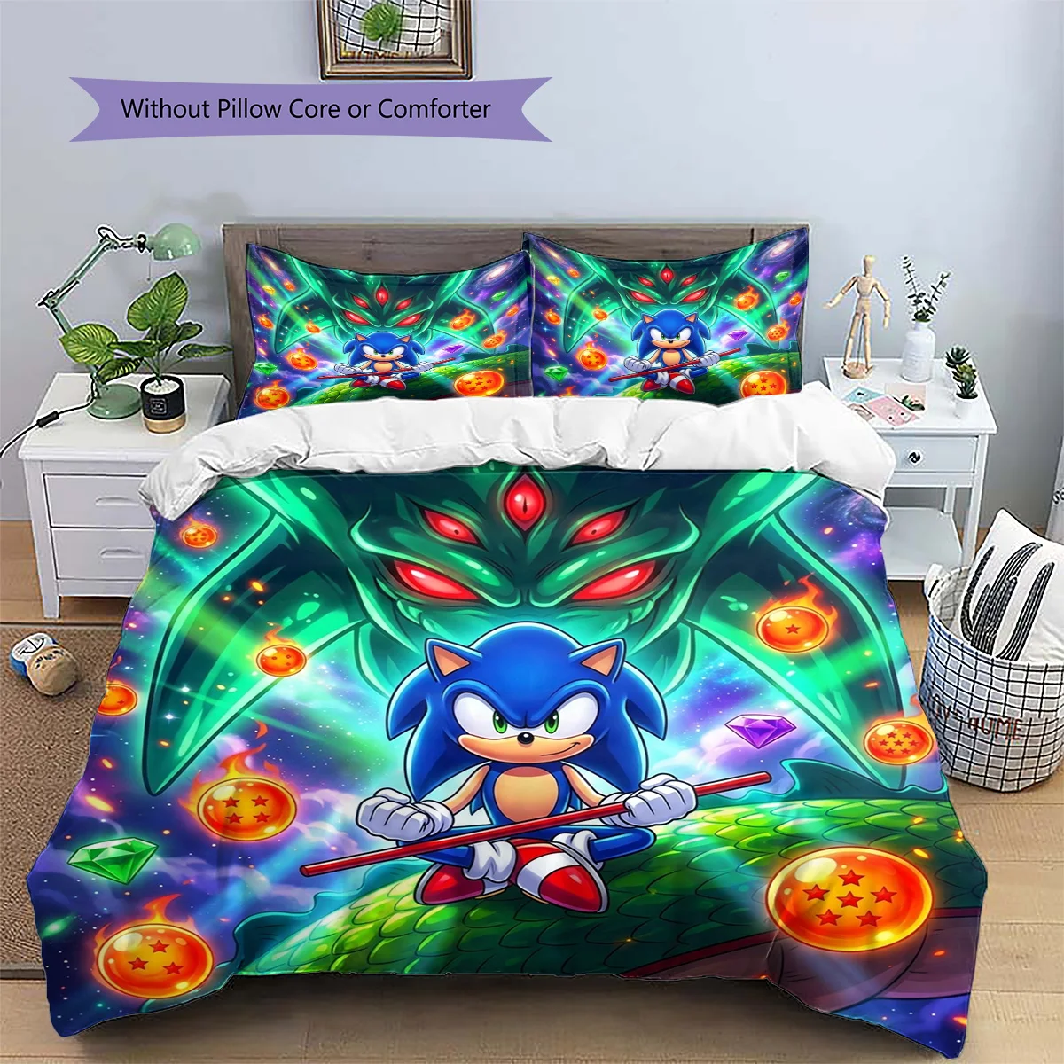 Hedgehog Sonic Patterned Pillowcase & Duvet Cover Set Bedroom Art Decor Anime Bedding Great Gift for Collectors.-TING - view 3