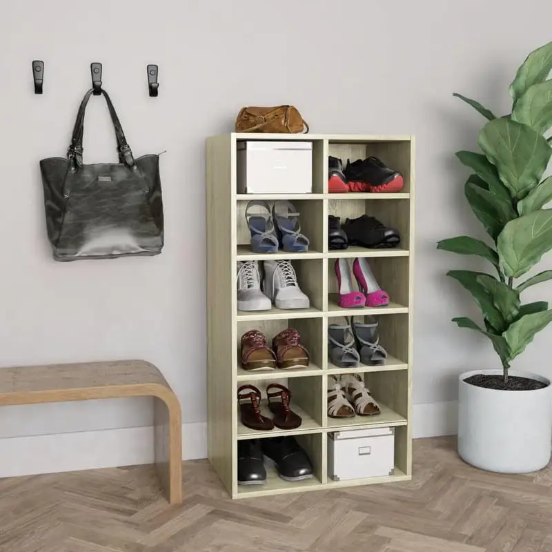 Étagère à chaussures en chêne Sonoma 54x34x100.5cm, rangement durable et facile à nettoyer, idéal pour la maison