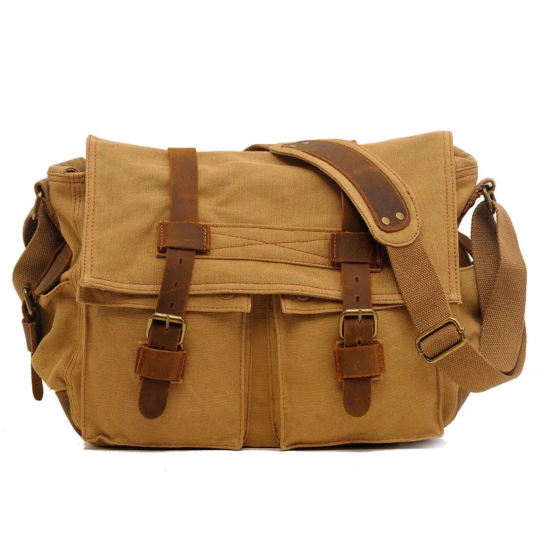 Jamhoo Military Canvas + Leather Men Messenger Bag Canvas Shoulder Bag Men Crossbody Bag Casual Bag 2024 Single Shoulder Bag