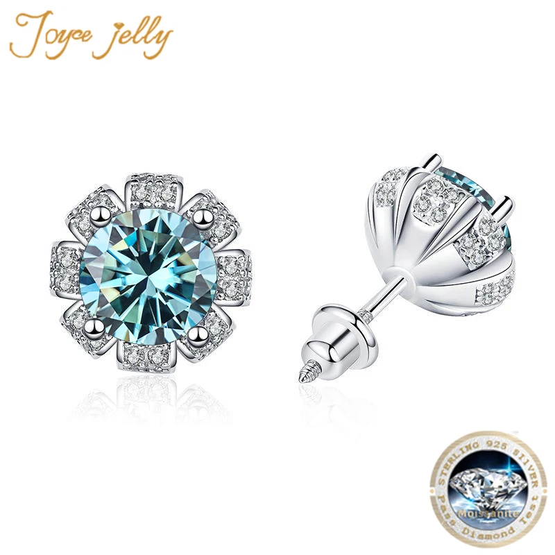 JoyceJelly 1carat D Color Round Moissanite Earrings For Women Wedding Sterling Silver 925 Jewelry Flower Shaped Female Ear Studs