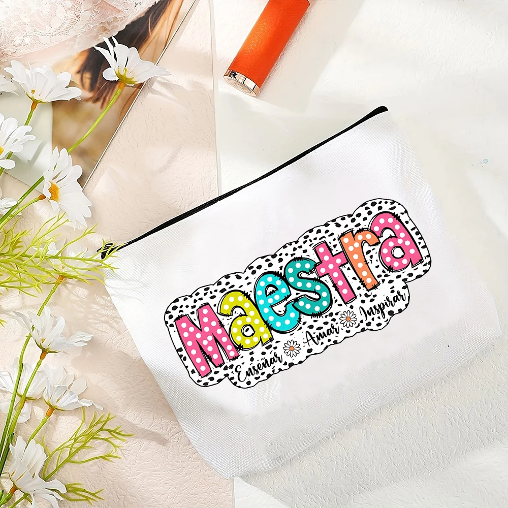 

Spanish Bilingual Kindergarten Teacher Makeup Bag Back To School Surprise Gift Spanish Teacher Gift Cosmetic Bags Zipper Pouch