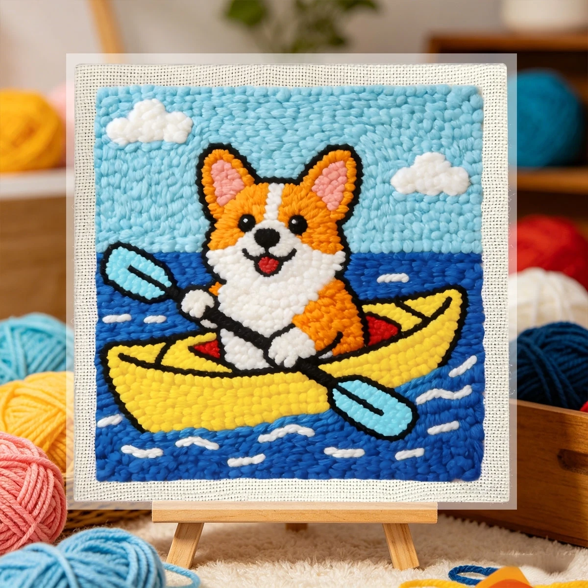 1 Set Corgi-Kajak-Stickerei-Set für Anfänger, Stick-Starter-Kit, Kreuzstich-Kunstgeschenk, Handarbeits-Bastelset – Detail 2