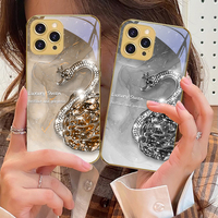 Diamond Gradient Goose For IPhone 16 Pro Max 15 P ro 14 13 Plus 12 Mini 11Pro Max XS Max XR Golden tempered glass phone case