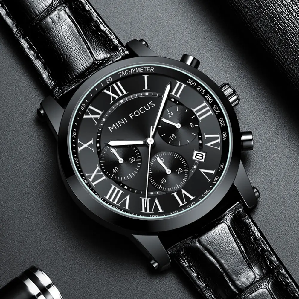 

MINI FOCUS 0415G Luxury Belt Fashion Quartz Men's Hand Chronograph Luminous Waterproof Calendar Watches for Men Reloj Hombre