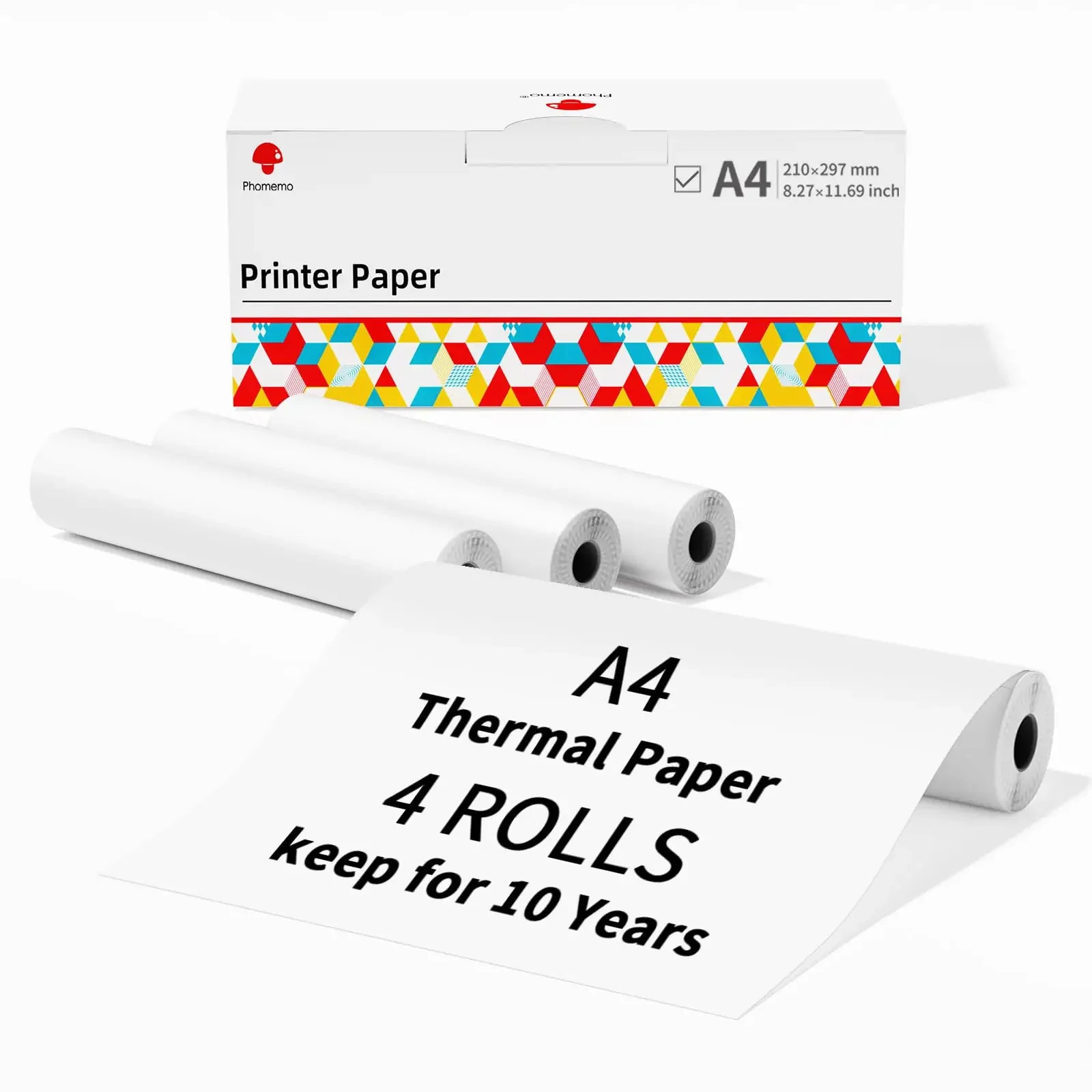 Phomemo A4 Thermal Paper M832 Printer Quick-dry Thermal Paper Documents Study Notes 4 Rolls Suitable for M08F M834 M835