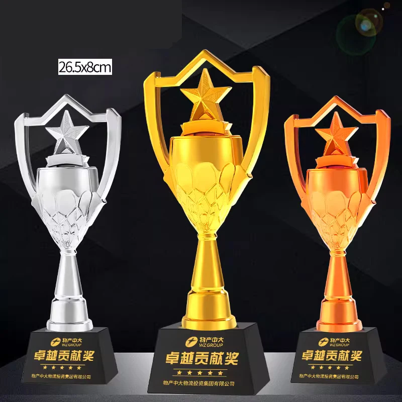 Customized Resin Trophy, Gold, Silver, Copper, Excellent Employee Sports Competition Souvenirs, Free Lettering Crystal Base, 1Pc